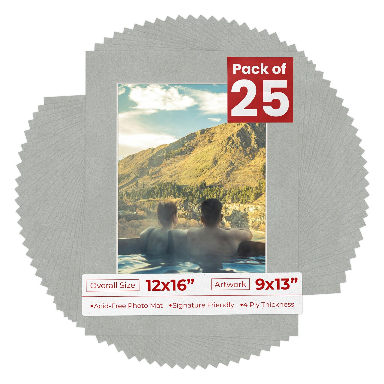 Light Grey Suede Mat Board for 12x16 Frames - Fits 9x13 Photos